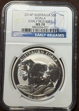 2014 AUSTRALIA Dollar, Silver - NGC MS70 Koala and Leaves RARE