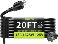 16/3 Black 20 FT Extension Cord, Indoor Extension Cord for Laptops, Coffee Maker