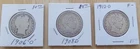 Three Barber  Silver Half Dollars - 1906 O, 1908 D & 1912 D