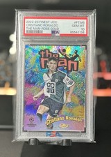 2022-23 Topps Finest UEFA Chrome The Man-Rose Gold Cristiano Ronaldo/75 Psa 10