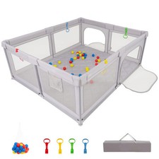 Large Baby Playpen with Pull Rings and Ocean Balls-Gray - Color: Gray