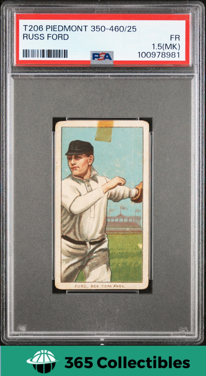 1909-11 T206 Piedmont 350-460/25 Russ Ford Tobacco Pre-War Baseball Card PSA