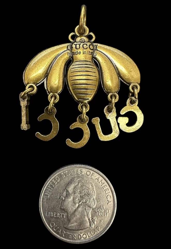 Vintage Gucci Abeja Metal Moda Dije Colgante Tono Bronce Joyería Upcycle Cremallera Foto 3 de 3