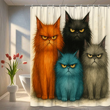 Funny Cat Shower Curtain - Colorful Fur Design for Cat Lovers