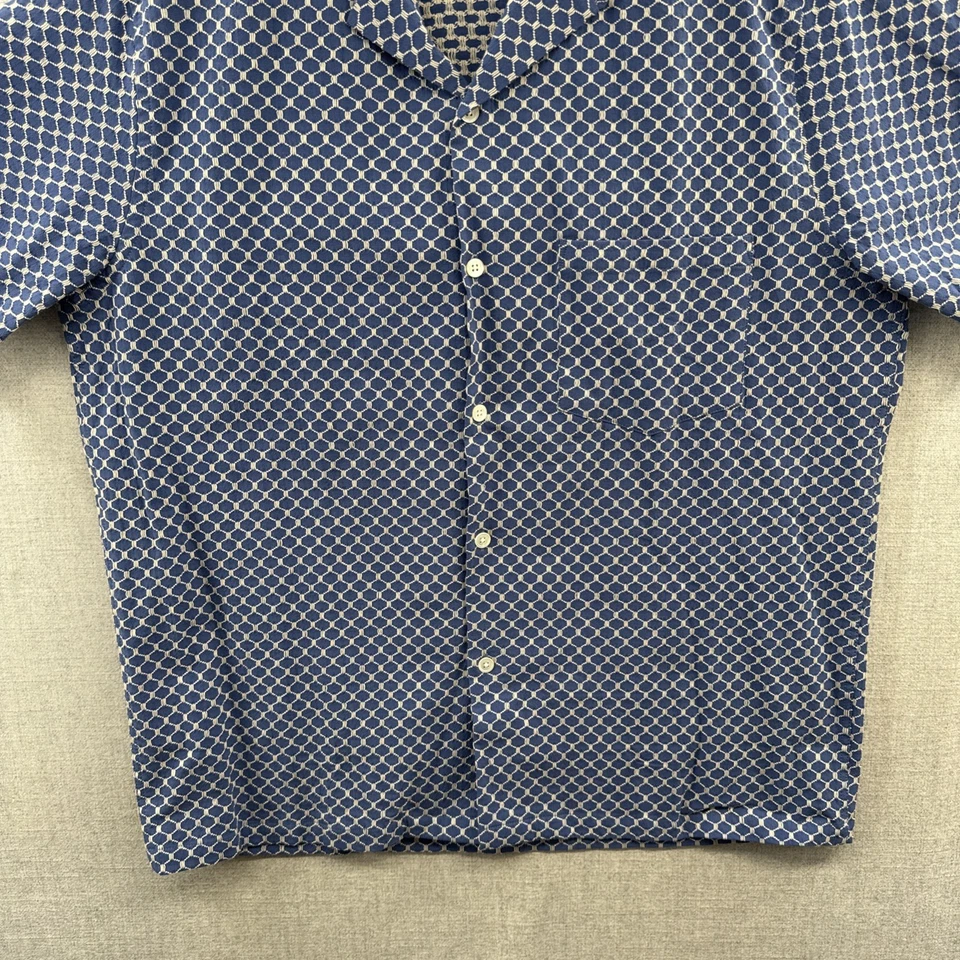 Portuguese Flannel Tile Shirt Large Blue Relaxed Geometric Hawaiian Camp Loop - Image 4 of 4