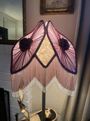 Fringe Lamp Shade Vintage Victorian Style Lilac Purple Pink Beaded Only. No Lamp
