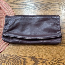 Vintage Bermans Leather Fold over Zippered Clutch Purse Dark Wine
