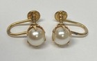 Vintage 14K Yellow Gold Pearl Screw Back Clip On Earrings 2.2g Non-Pierced Ears — photo 8