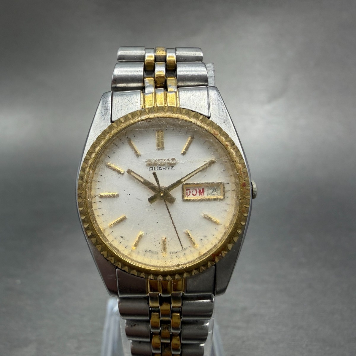 VTG Seiko Watch Women 25mm Gold Dial Two Tone Daydate Round  display picture 3