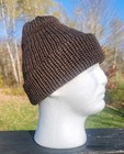 Thick Brown 100% Wool Hand Knit Handmade L Beanie Hat REVERSIBLE 