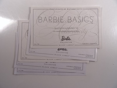 5 Zertifikate für Barbie Basics Black Label Collector Dolls wie abgebild (19755)