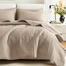 Comfort Spaces Kienna Queen Quilt Bedding Set 3 Piece, 90"x90" Taupe  Soft C...