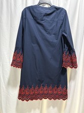 Large Long Sleeve J Crew Blue & Red/Red Trimming Work or Social Dress