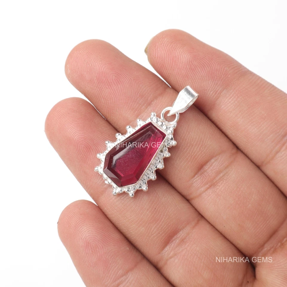 Bara Rosa Tormalina Gemma Cyber Monday Matrimonio Ciondolo 925 Argento Sterling - Immagine 4 di 4