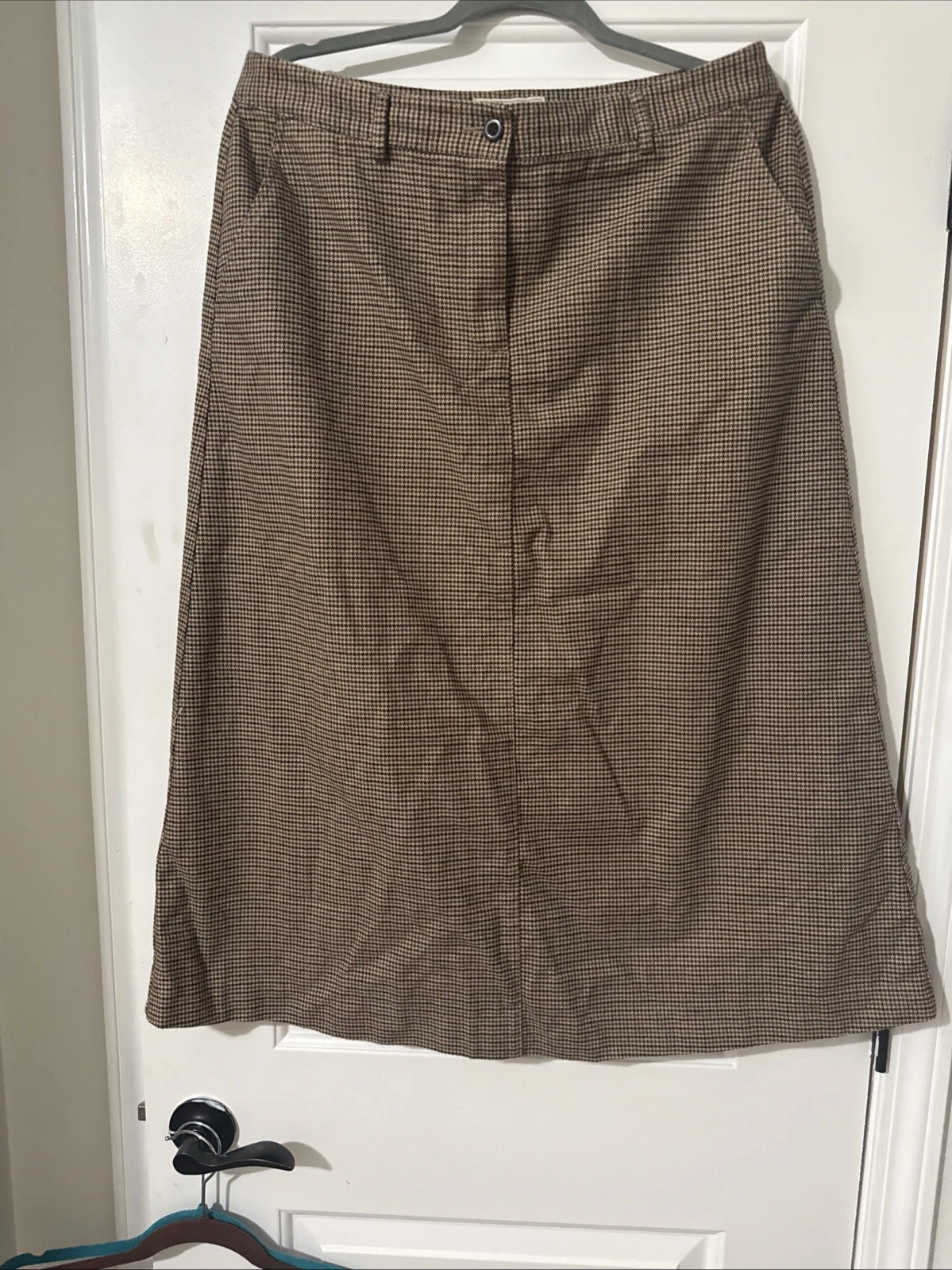 L.L. Bean Classic Lined Cotton Brown/Grey Houndstooth, Straight Skirt, 12