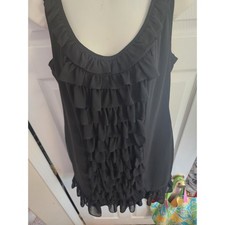 Joseph Ribkoff Women's Little Black Ruffled Dress Plunging Back Size 14