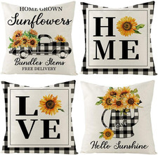 Sunflower Pillow Covers8X8 Set of 4 Summer Decorative Rustic 18.0 Inches 1