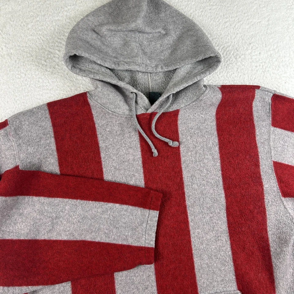 Vintage Santana Hoodie Mens Medium Gray Red Striped Pullover Kangaroo Pocket 90s - Image 2 of 4