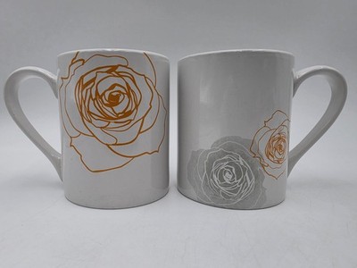 Corelle Coordinates Stoneware Soleil Rose Mugs Set Of 2 Orange Gray Roses