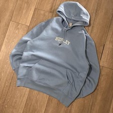 Y2k Hurley spellout surf baby blue hoodie size L 24 x 28 sleeves 32