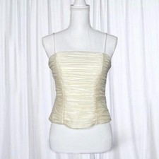 JR Nites Vintage Ruched Satin White Corset Top Spaghetti Strap