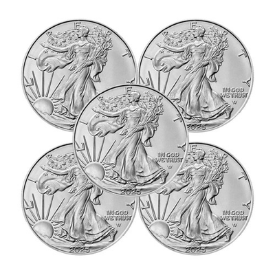 #ad Lot of 5 U.S. Mint ...999 2025 1 oz American Eagle Coin $66.49