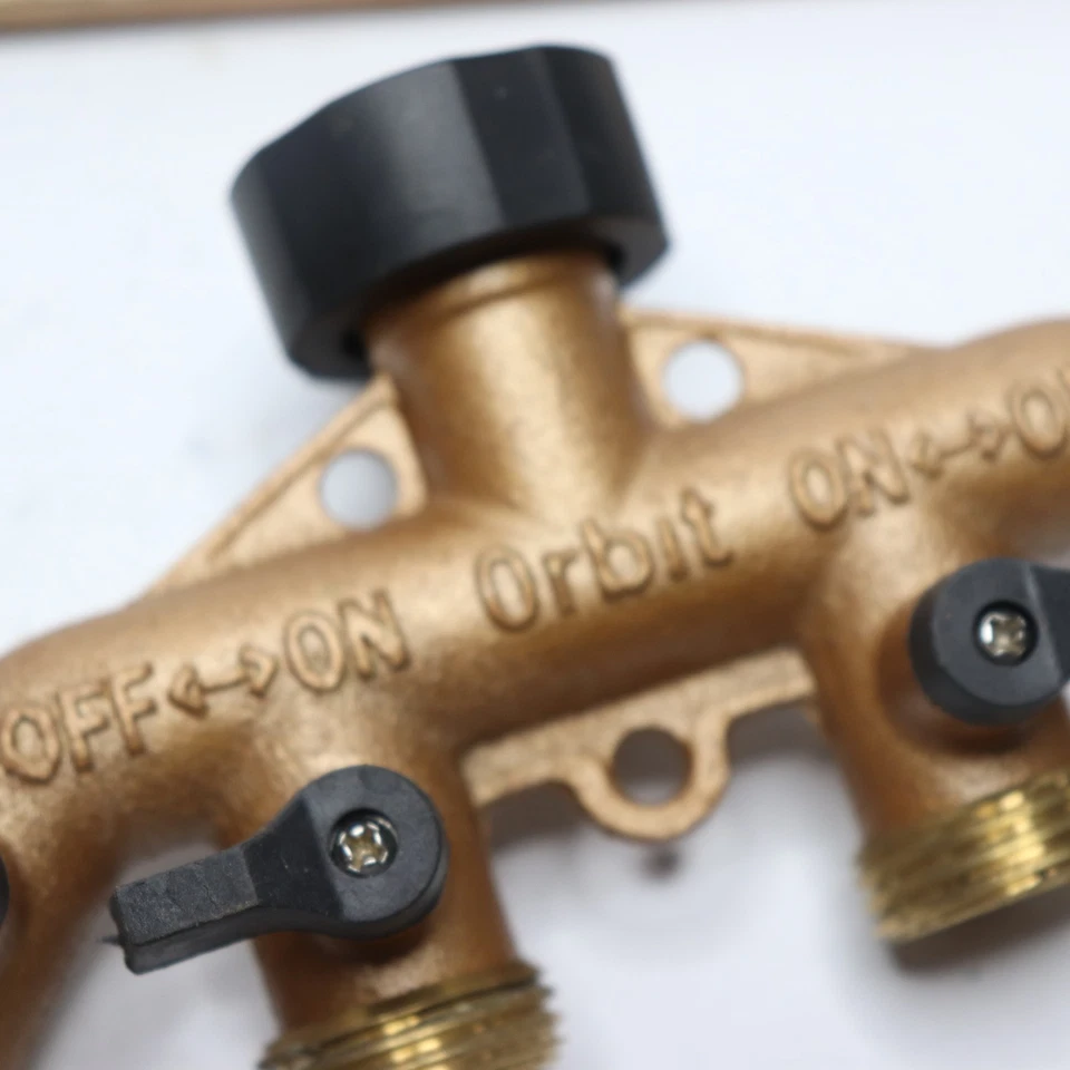 Divisor de grifo de manguera de agua Orbit latón 4 puertos 3/4" MNPT x 1" FNPT Foto 2 de 4