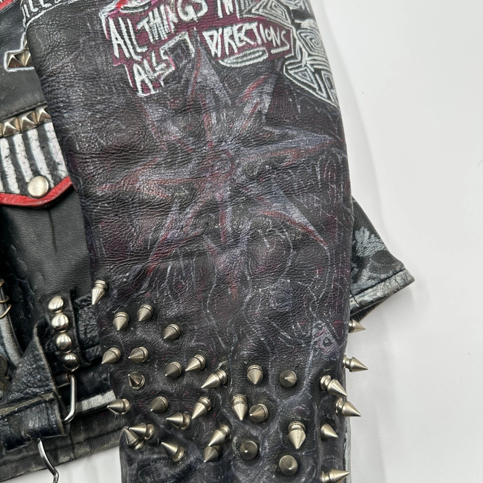 Vintage Leather Sheen Rudimentary Peni Studded Rare Wearable Art Punk Jacket image 11