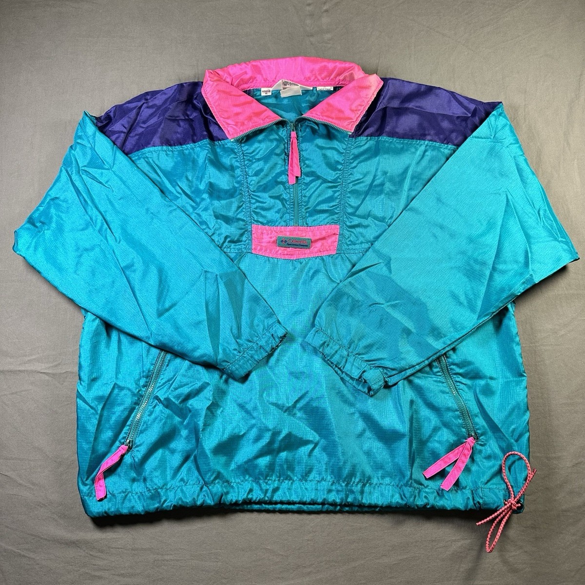 Vtg 80s Columbia Sportswear Pullover Windbreaker Pink Teal