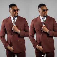 Men's Suits Double Breasted Peak Lapel Formal Business Wedding Groom Tuxedo 2Pcs