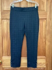 89th & Madison Women’s Medium Black Plaid Ankle Length Comfort Waist Flex pants