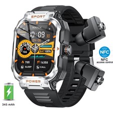 2-IN-1 Outdoor Rugged Sport Smart Watch With Earbuds For Men Answer/Make Calls 