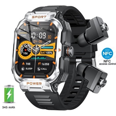 2-IN-1 Outdoor Rugged Sport Smart Watch With Earbuds For Men(Answer/Make Calls)
