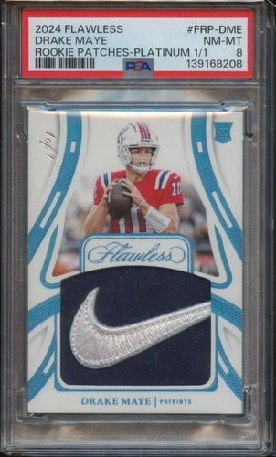 2024 Flawless Drake Maye - Rookie Patch - Platinum 1/1 RC - PSA 8 NM-MT