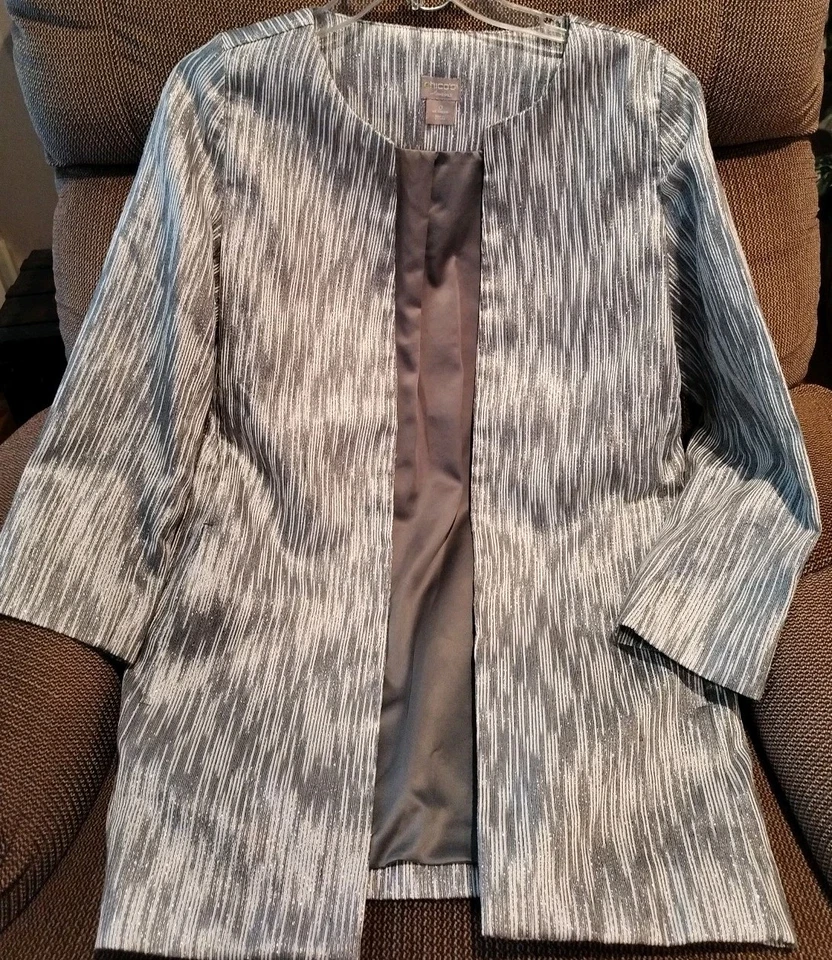 Blazer Chico's Open, Blanco Gris Hilo Plateado, Manga 3/4, Forrado, Talla 0 S 4 Foto 4 de 4