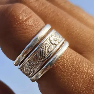 925 Sterling Silver, Solid Silver, Band Ring, Set of 3 Band Ring Stackable