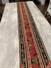 Vintage Christmas Table Runner Red Cardinal Birds Poinsettia Holly - 13 x 100