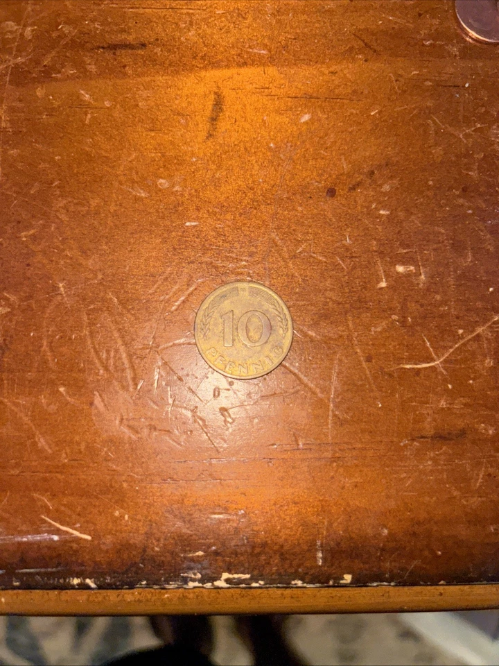 1950-F GERMANY 10 PFENNING ORIGINAL TONED Circulated COIN Brass On Steel - Image 2 of 2