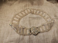 Clear AB Glass Crystals  Rhinestone Metal Choker Vintage 8" Long Stretchy