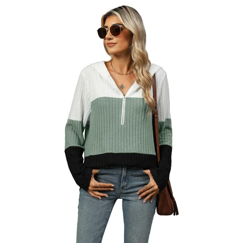 Langarm-Strickpullover Oberteil V-Ausschnitt lässig locker Kapuzenpullover für Damen UK - Bild 12 von 17