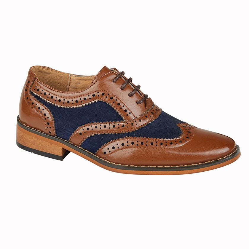 SAOLA Scarpe Oxford Kids GOOR marrone chiaro navy PU pelle scamosciata sintetica 5 occhi brogue suola in resina