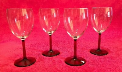 Vintage Ruby Red Stem Wine Water Glass Set of 4 FLAWLESS!