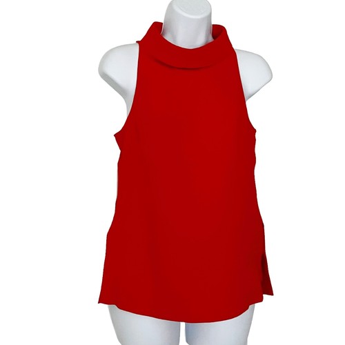TRINA TURK Exciting Top Red STRETCH TWILL Folded Collar Tank Back Zip NWT $198