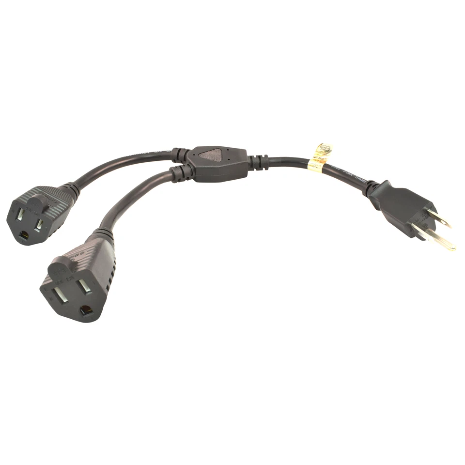 1/2/4 Outlet Power Cord Y-Splitter Cable (1)NEMA 5-15P to (2)NEMA 5-15R 16AWG/3C - Image 4 of 4