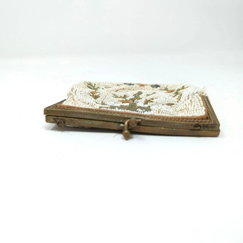 Vintage Antique Beaded Coin Purse Bag Handmade Cream - 第 5/9 張圖片