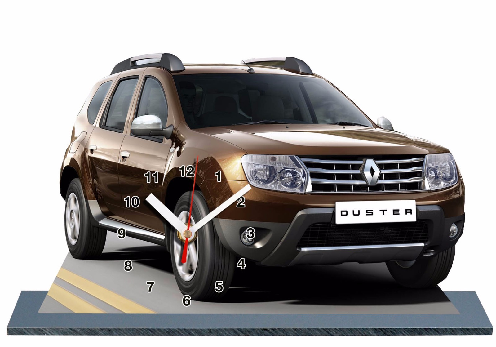 Horloge miniature Dacia Duster 01 haut de gamme sur socle en bois