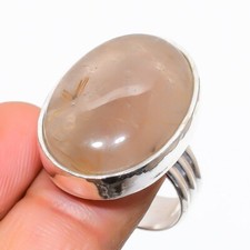 Rutilated Quartz Gemstone Handmade 925 Sterling Silver Jewelry Ring Sz 8 US 