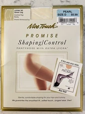  Nice Touch SHAPING CONTROL TOP PANTYHOSE Size D PEARL LYCRA 3D SHEER LEG 