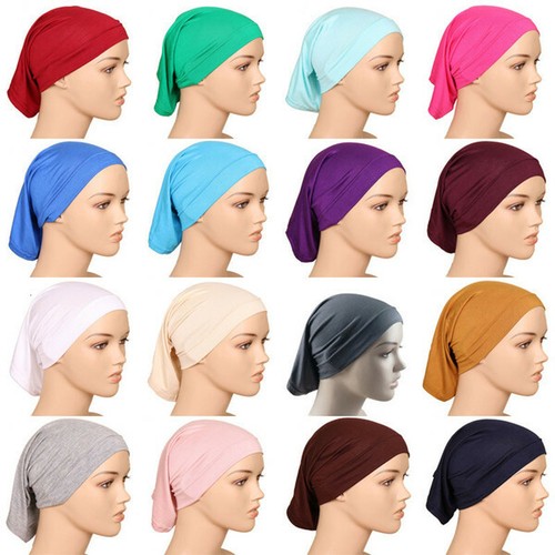 +15 Colours Women/Girls Polyester Tube Turban Cap Muslim Under Head