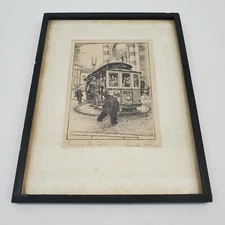 Vintage 1940's Signed/Framed Rosinda Holmes "Turning the Cable" Etching San Fran